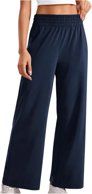 Sinzelimin Women's Wide Leg Sweatpant with Side Pocket Fashion Solid Color Elastic Waist Loose Yoga Pant Jogger Sport Trouser