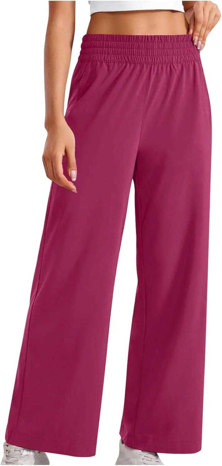 Sinzelimin Women's Wide Leg Sweatpant with Side Pocket Fashion Solid Color Elastic Waist Loose Yoga Pant Jogger Sport Trouser
