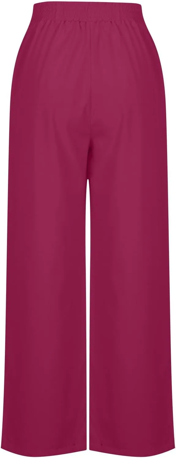 Sinzelimin Women's Wide Leg Sweatpant with Side Pocket Fashion Solid Color Elastic Waist Loose Yoga Pant Jogger Sport Trouser