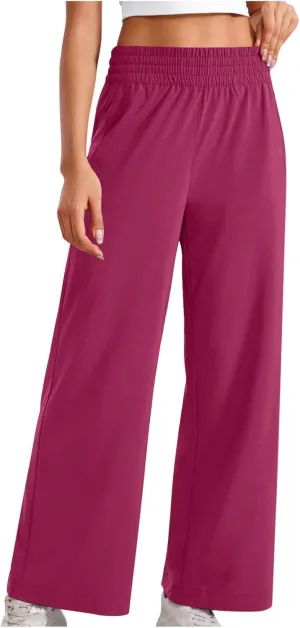 Sinzelimin Women's Wide Leg Sweatpant with Side Pocket Fashion Solid Color Elastic Waist Loose Yoga Pant Jogger Sport Trouser
