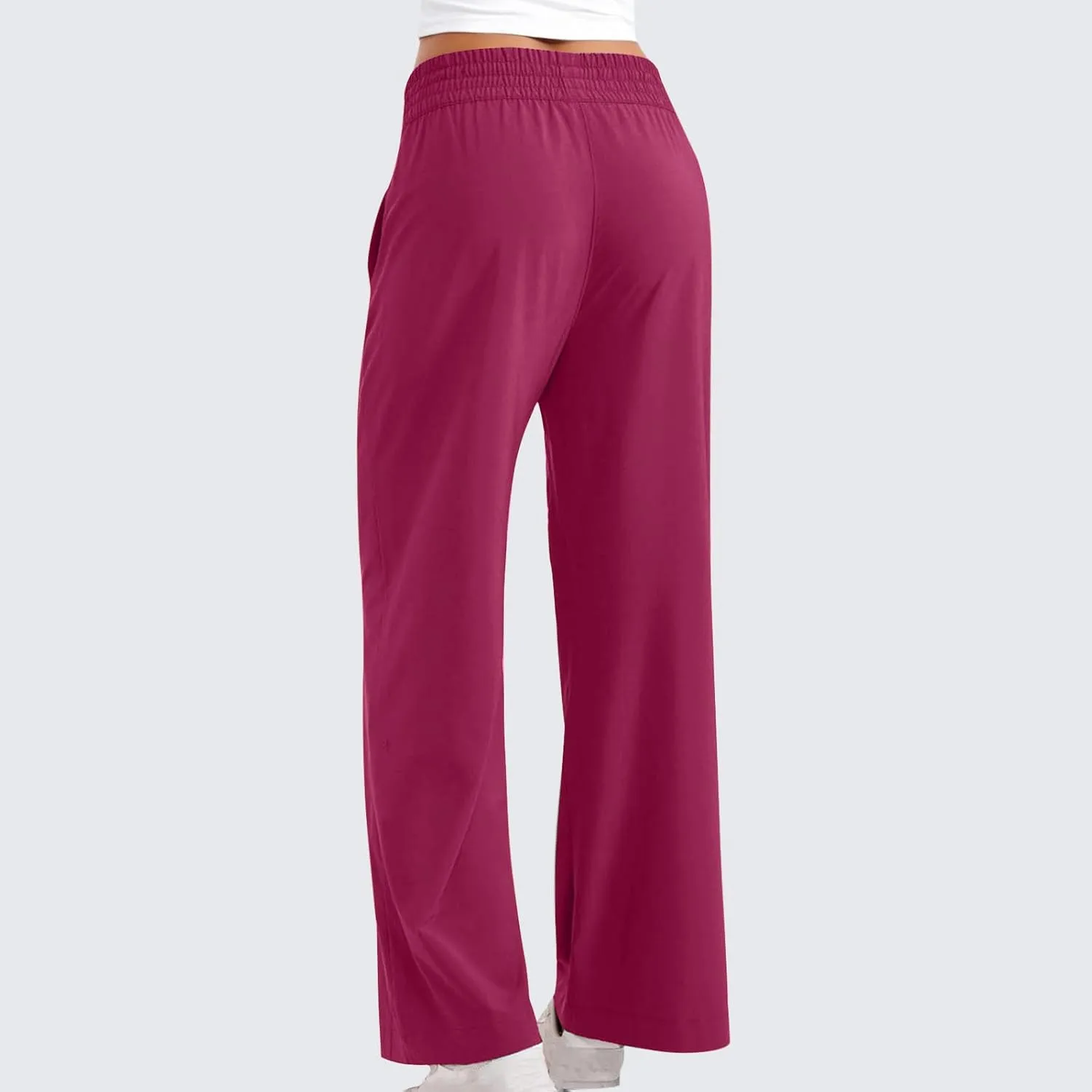 Sinzelimin Women's Wide Leg Sweatpant with Side Pocket Fashion Solid Color Elastic Waist Loose Yoga Pant Jogger Sport Trouser
