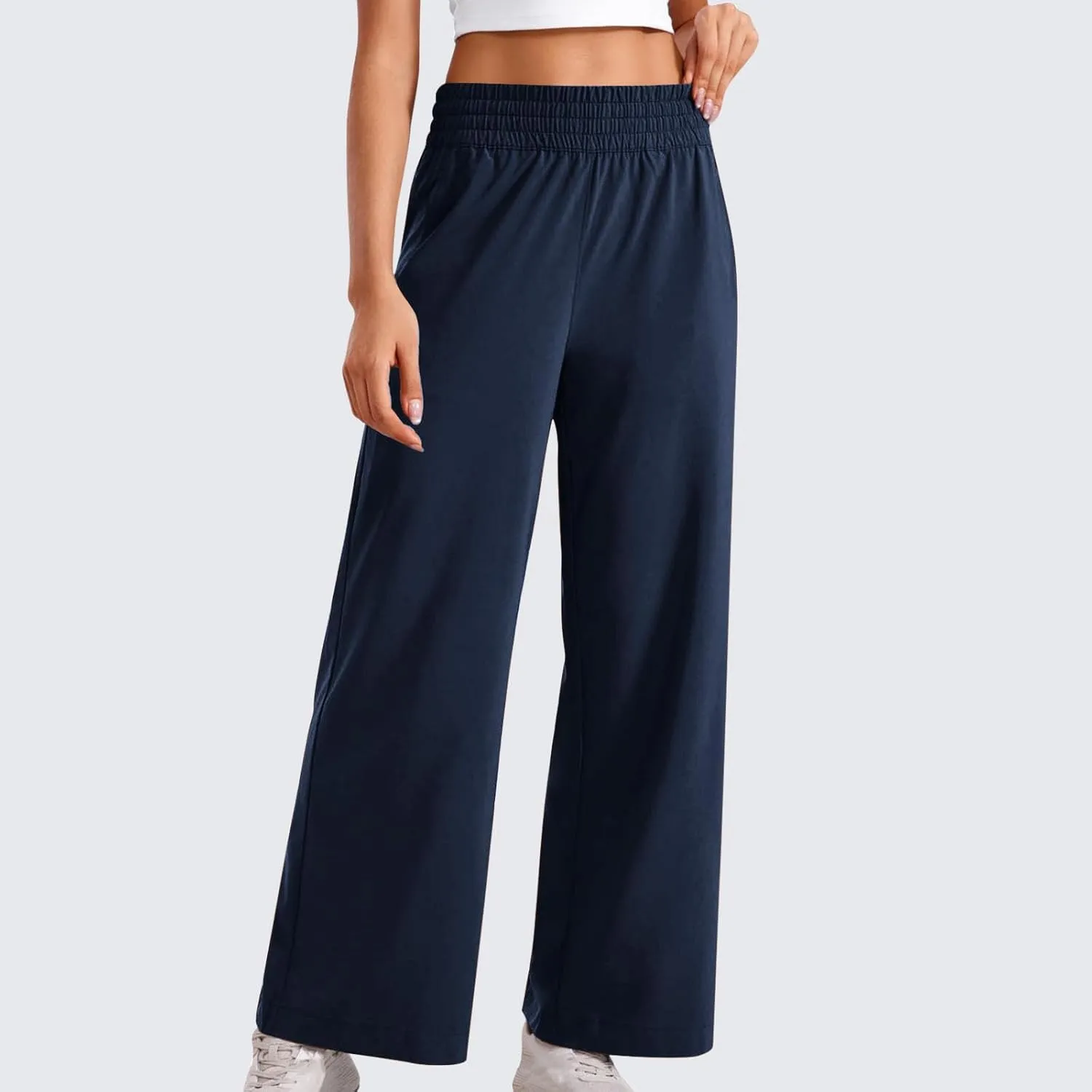 Sinzelimin Women's Wide Leg Sweatpant with Side Pocket Fashion Solid Color Elastic Waist Loose Yoga Pant Jogger Sport Trouser