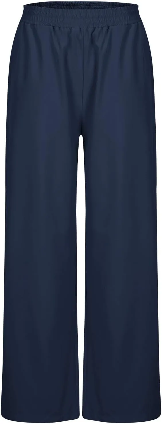 Sinzelimin Women's Wide Leg Sweatpant with Side Pocket Fashion Solid Color Elastic Waist Loose Yoga Pant Jogger Sport Trouser