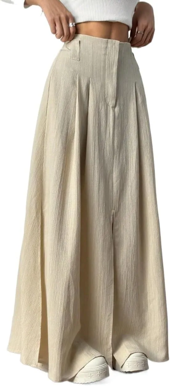 Skirts for Women Trendy Summer 2025 Women Casual Textured High Slit Sling Long Skirt