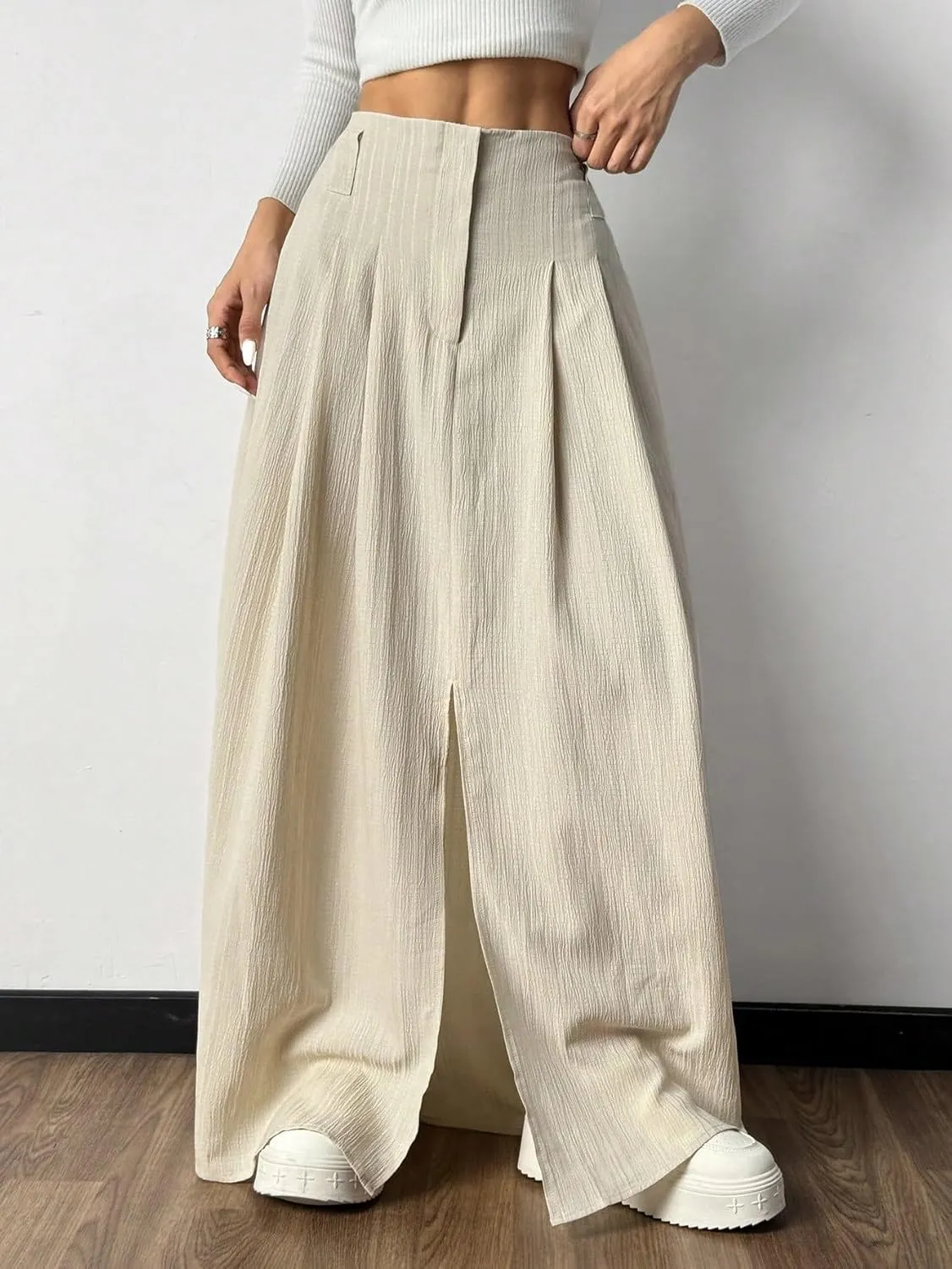 Skirts for Women Trendy Summer 2025 Women Casual Textured High Slit Sling Long Skirt