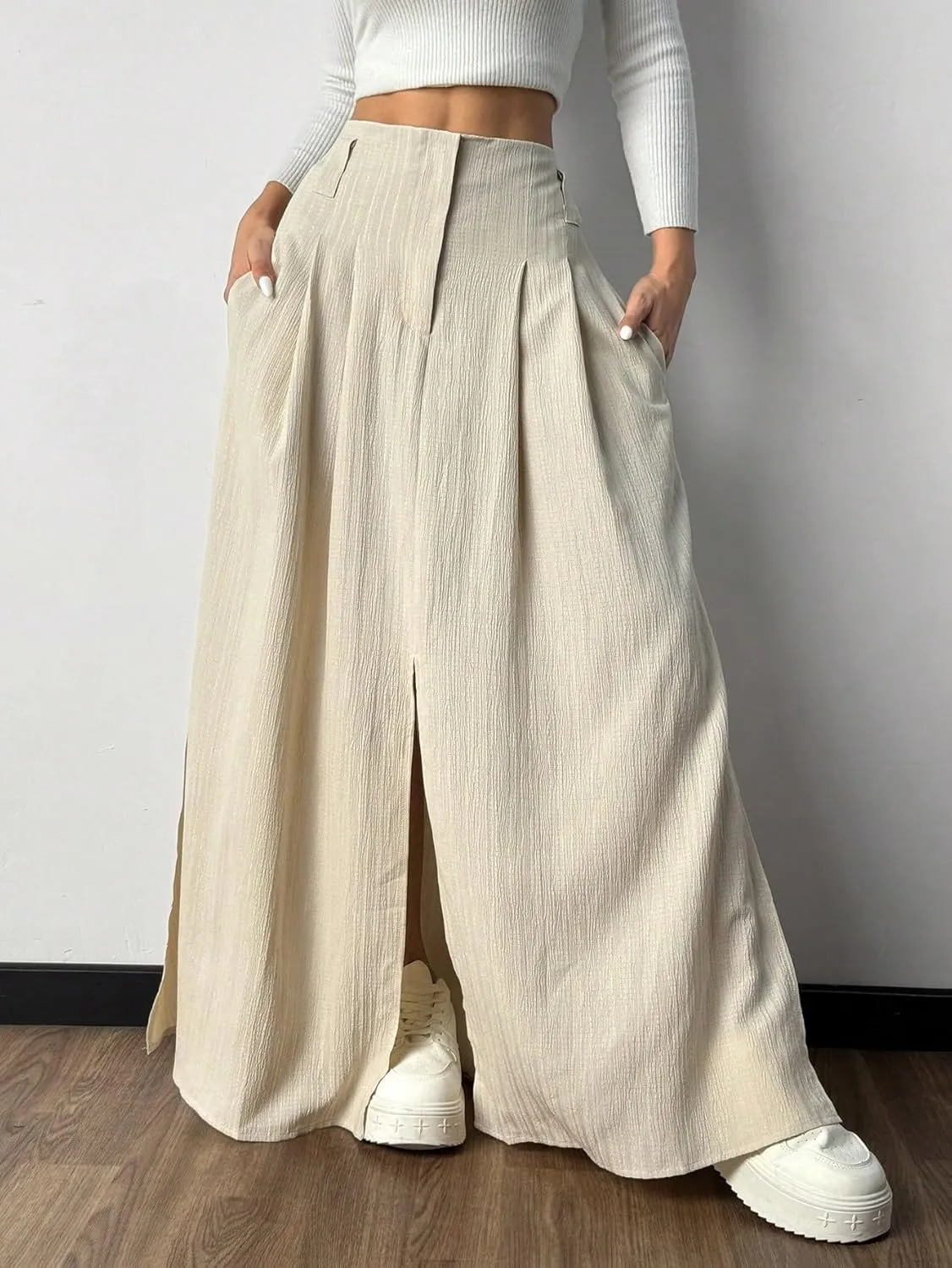 Skirts for Women Trendy Summer 2025 Women Casual Textured High Slit Sling Long Skirt