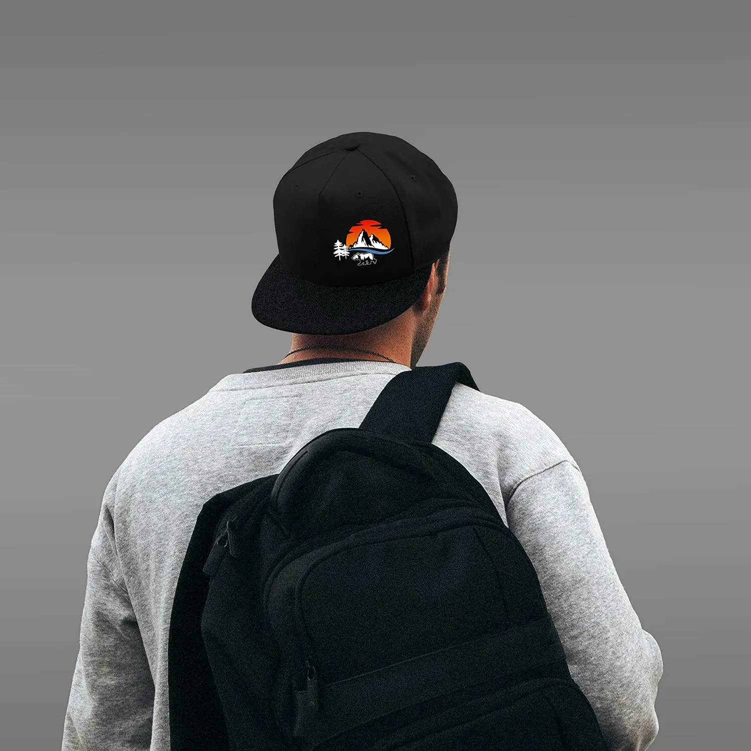 Skull Finger Flat Bill Hats for Men Black Mens Snapback Hat Baseball Cap Fitted Hat Rock N Roll Skeleton Hand Snap Backpack