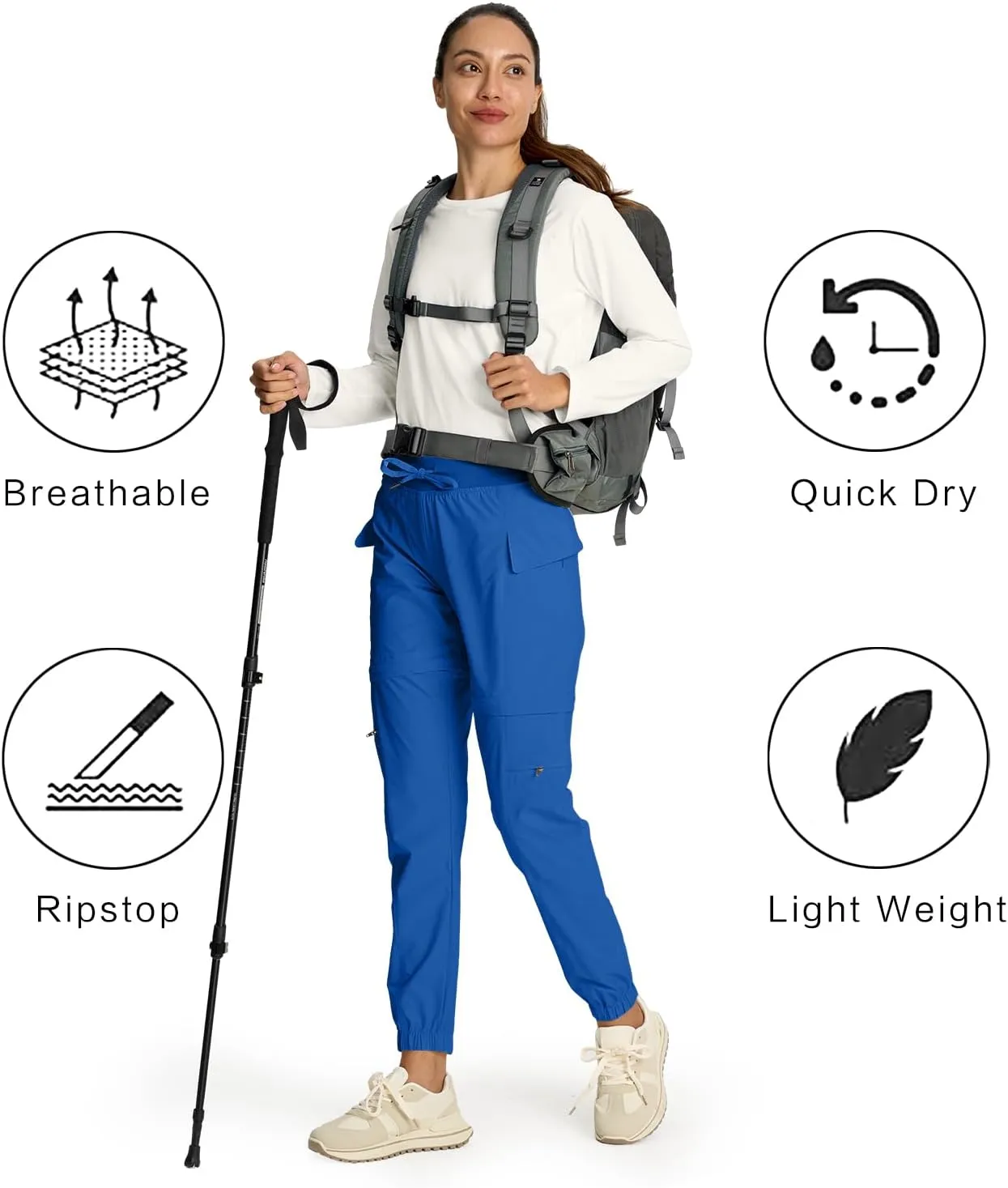 smawell Women's Hiking Pants Convertible Lightweight Zip-Off Outdoor Pants Quick Dry Joggers with Pocket