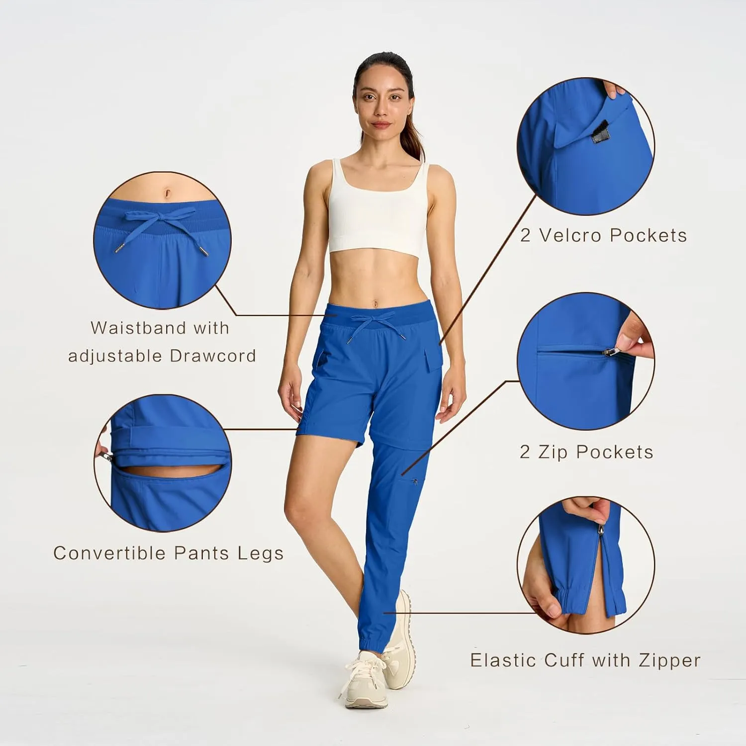 smawell Women's Hiking Pants Convertible Lightweight Zip-Off Outdoor Pants Quick Dry Joggers with Pocket