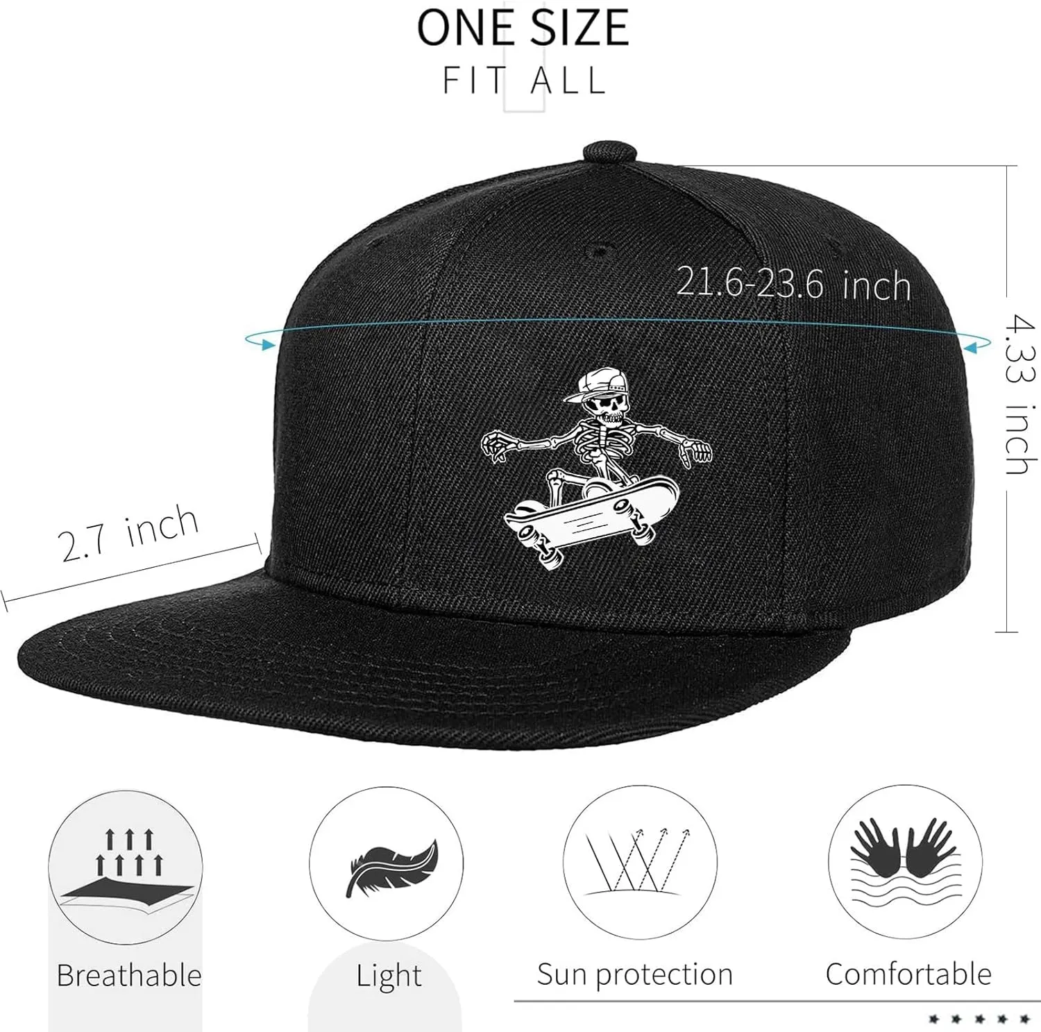 Snapback Flat Bill Fitted Hats for Men - Skateboard Accessories