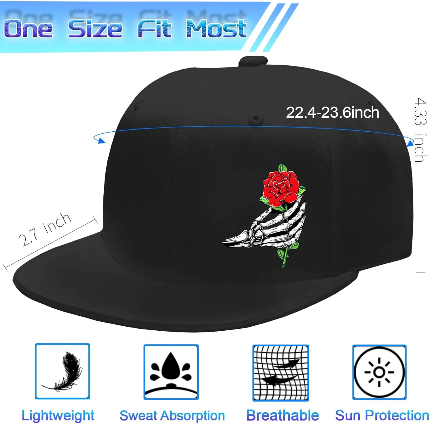 Snapback Hats for Men Flat Bill Brim Hats Fitted Black Baseball Cap for Men Cool Hip Hop Hat Mens Trucker Cap