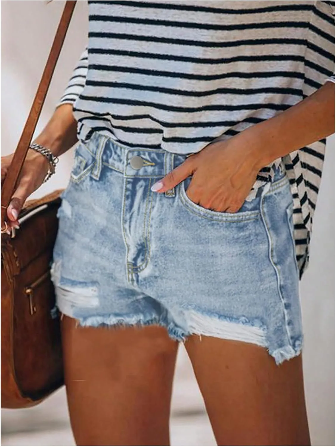 SOLY HUX Women's Ripped Jean Shorts Raw Hem High Waisted Straight Leg Denim Shorts Streetwear