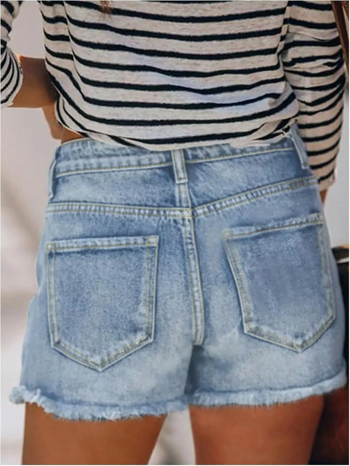 SOLY HUX Women's Ripped Jean Shorts Raw Hem High Waisted Straight Leg Denim Shorts Streetwear