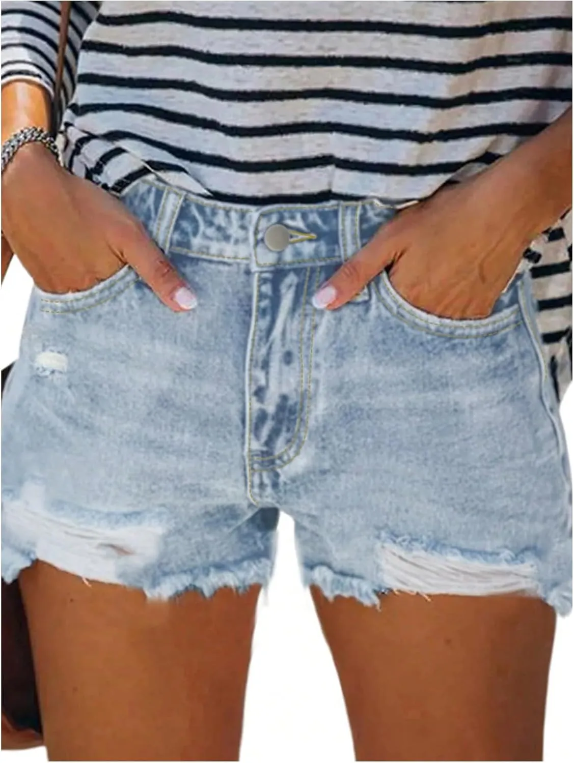 SOLY HUX Women's Ripped Jean Shorts Raw Hem High Waisted Straight Leg Denim Shorts Streetwear