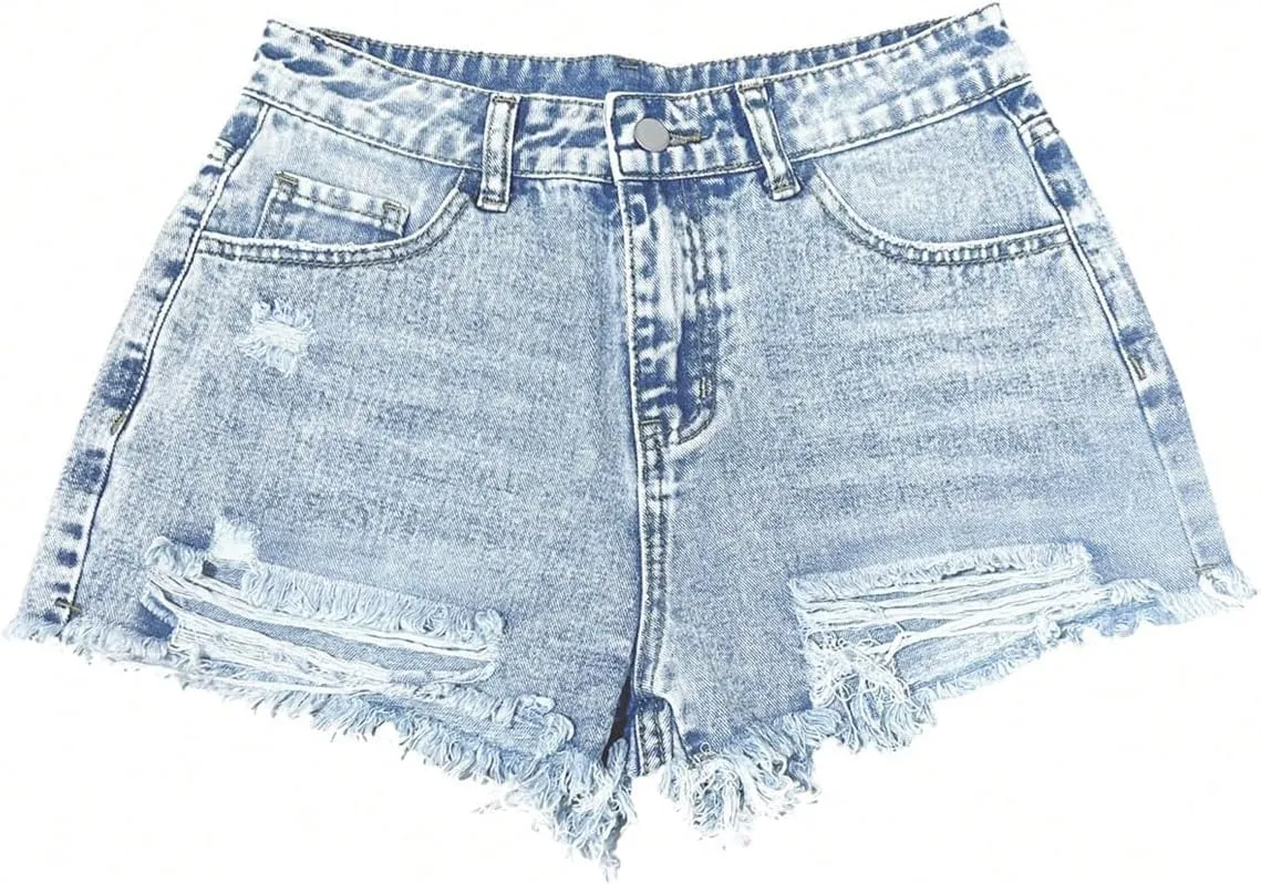 SOLY HUX Women's Ripped Jean Shorts Raw Hem High Waisted Straight Leg Denim Shorts Streetwear