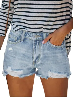 SOLY HUX Women's Ripped Jean Shorts Raw Hem High Waisted Straight Leg Denim Shorts Streetwear