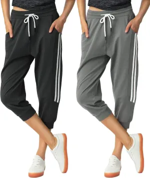 SPECIALMAGIC Women's 2 Pack Capri Pants Cropped Joggers with Pockets Capri Sweatpants