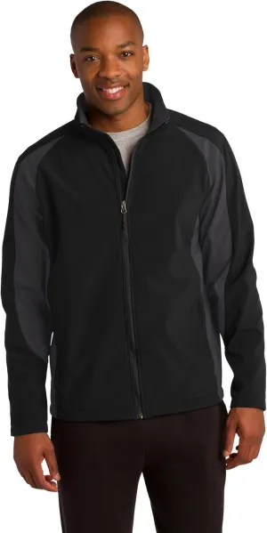 SPORT-TEK Mens Colorblock Soft Shell Jacket, 2XL, Black/Iron Grey