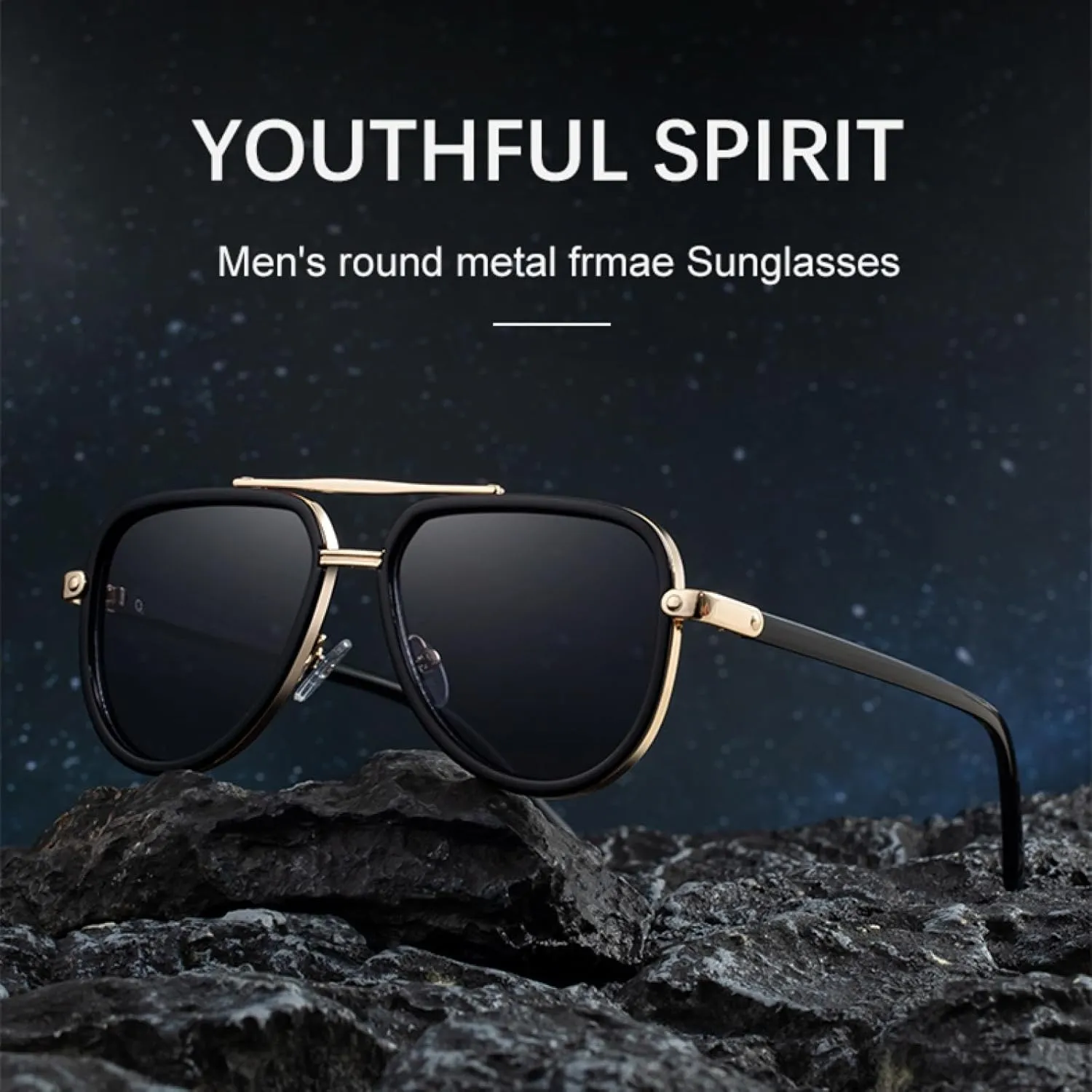 Steampunk Sunglasses for Men Luxury Vintage Oval Metal Frame Punk Double Beam
