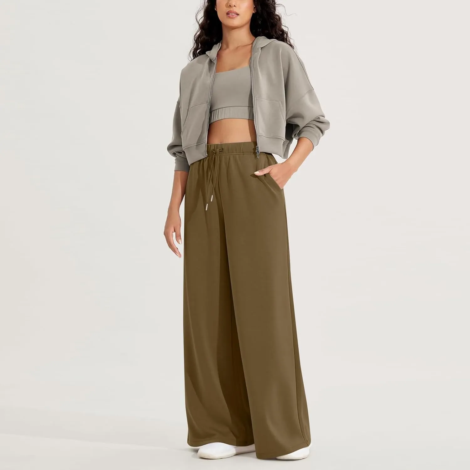 Straight Leg Sweatpants for Women Baggy Joggers Wide Leg High Waisted Jogger Pants Pull on Lounge Pants with Pockets