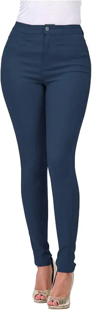 Stretch Jeggings with Pockets Butt Lifting Pull On Solid High Waist Leggings Slim Skinny Jeans Pencil Denim Pants