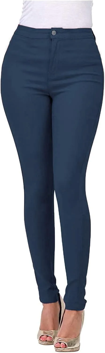 Stretch Jeggings with Pockets Butt Lifting Pull On Solid High Waist Leggings Slim Skinny Jeans Pencil Denim Pants