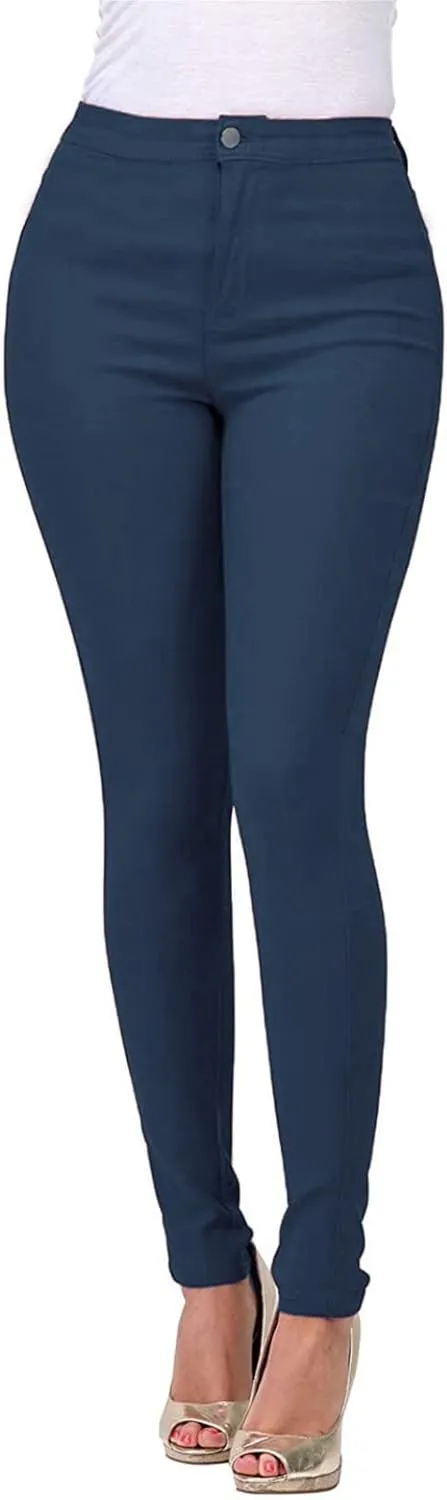 Stretch Jeggings with Pockets Butt Lifting Pull On Solid High Waist Leggings Slim Skinny Jeans Pencil Denim Pants