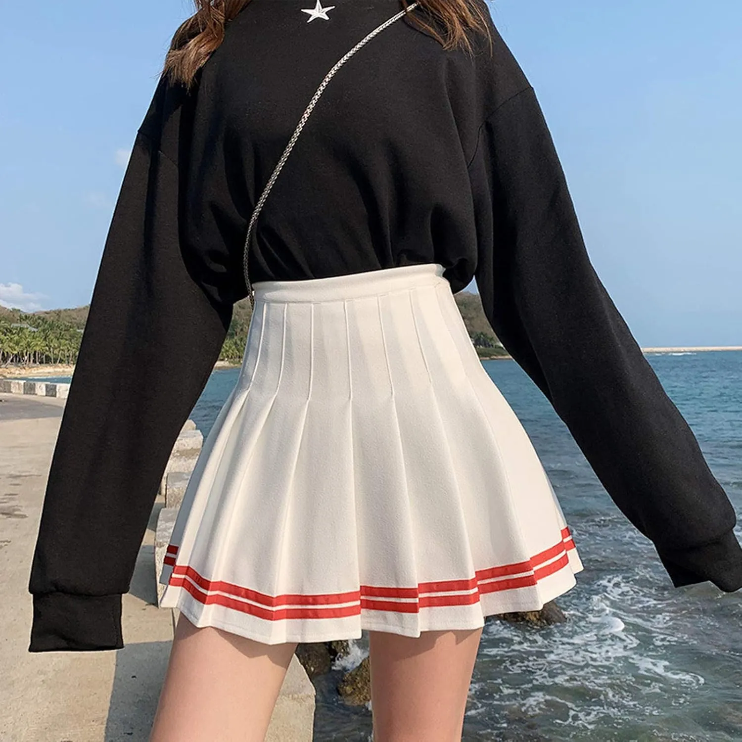 Stripe Pleated Mini Skirt for Women High Waist School Uniform Short Skater Skirt Summer A-Line Tennis Skirts