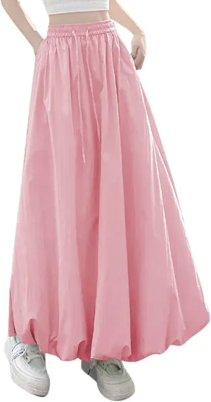 Summer Skirts for Women Summer A Line Flowy Ruffle Lantern Skirt Drawtring Waist Elastic Bubble Maxi Long Skirt 2025