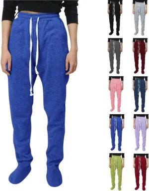 Sweatpants with Foot for Women Fleece Lined Soft Warm Drawstring Elastic Waist Pajama Pants Casual Loungewear Trouser