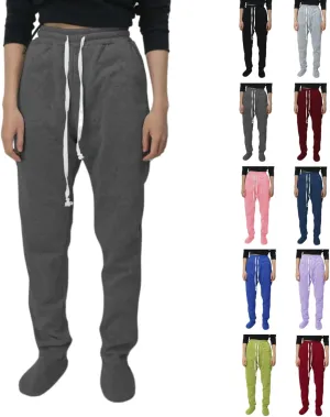 Sweatpants with Foot for Women Fleece Lined Soft Warm Drawstring Elastic Waist Pajama Pants Casual Loungewear Trouser