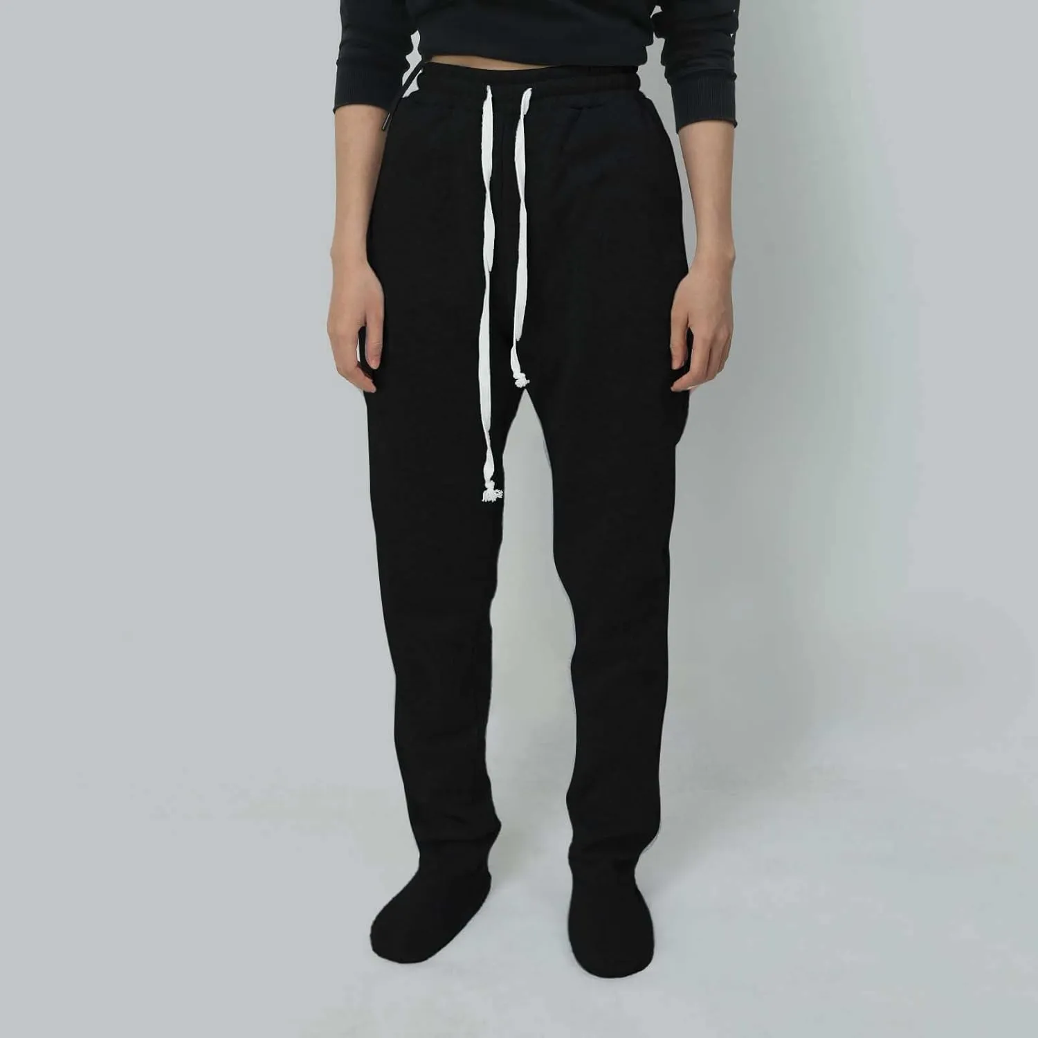 Sweatpants with Foot for Women Fleece Lined Soft Warm Drawstring Elastic Waist Pajama Pants Casual Loungewear Trouser
