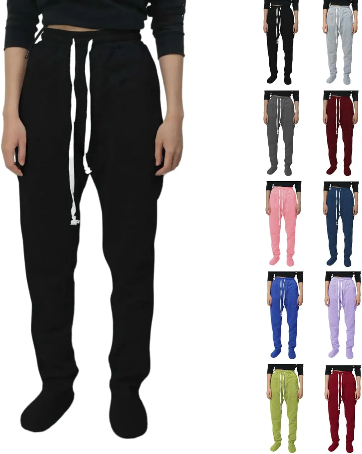Sweatpants with Foot for Women Fleece Lined Soft Warm Drawstring Elastic Waist Pajama Pants Casual Loungewear Trouser