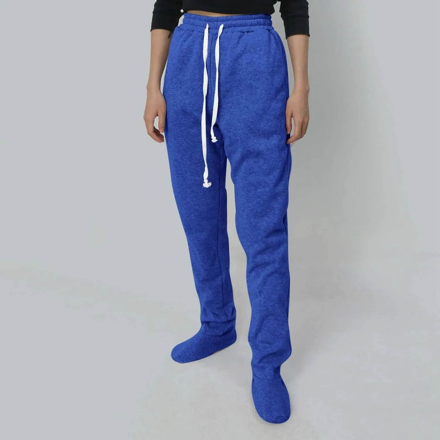 Sweatpants with Foot for Women Fleece Lined Soft Warm Drawstring Elastic Waist Pajama Pants Casual Loungewear Trouser