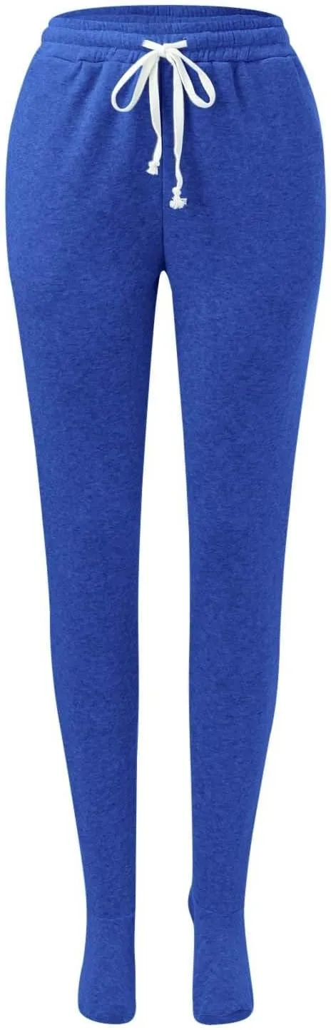 Sweatpants with Foot for Women Fleece Lined Soft Warm Drawstring Elastic Waist Pajama Pants Casual Loungewear Trouser
