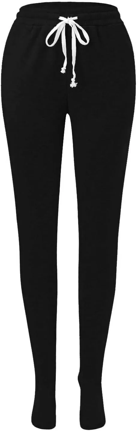 Sweatpants with Foot for Women Fleece Lined Soft Warm Drawstring Elastic Waist Pajama Pants Casual Loungewear Trouser