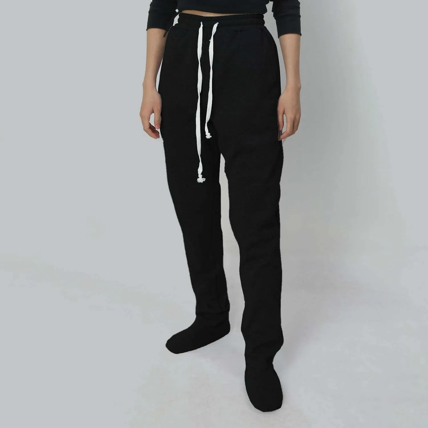 Sweatpants with Foot for Women Fleece Lined Soft Warm Drawstring Elastic Waist Pajama Pants Casual Loungewear Trouser