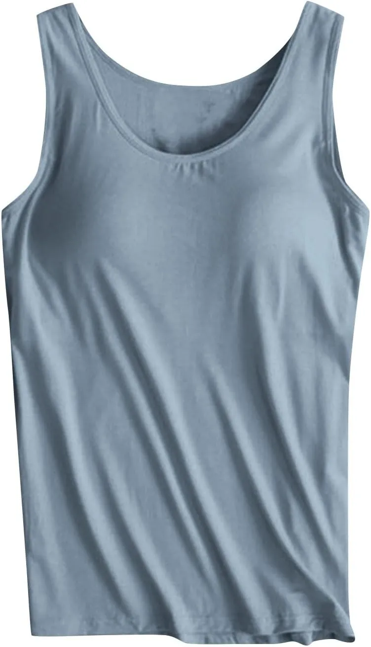 Tank Tops for Women with Built in Bras Loose Yoga Workout Top Basic Sleeveless Stretchy Gym Shirts Summer Undershirts