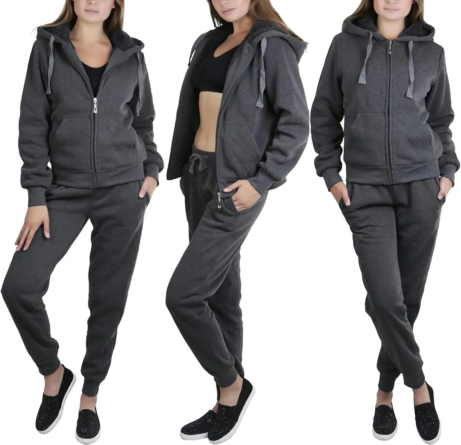 ToBeInStyle Women's French Terry Activewear Hooded Jacket & Pants