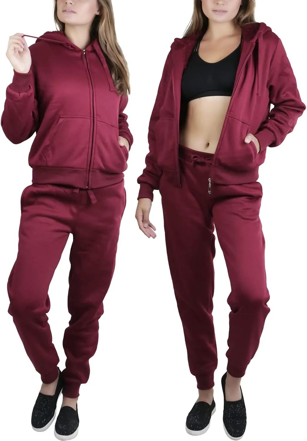 ToBeInStyle Women's French Terry Activewear Hooded Jacket & Pants