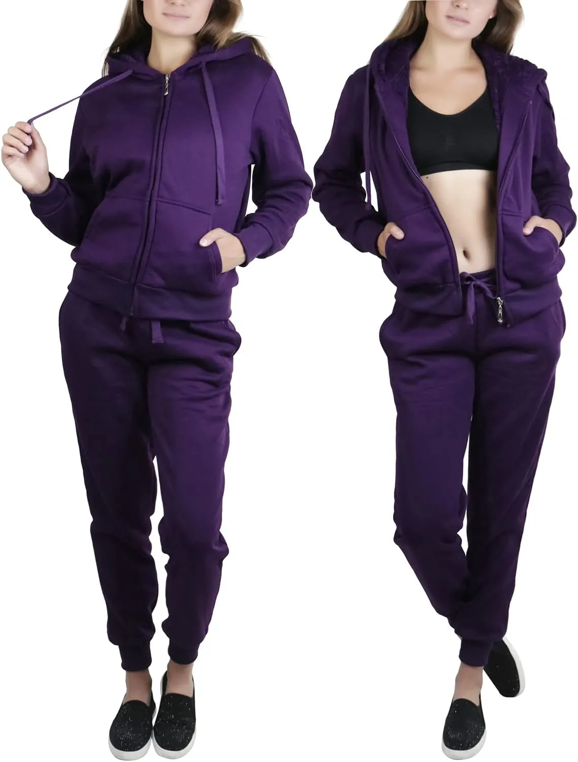 ToBeInStyle Women's French Terry Activewear Hooded Jacket & Pants