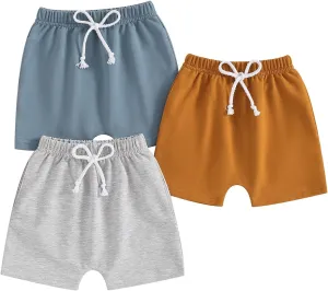 Toddler Baby Boy Shorts 3 Pack Shorts Set Elastic Waist Drawstring Shorts Sweatpants Casual Athletic Sports Shorts