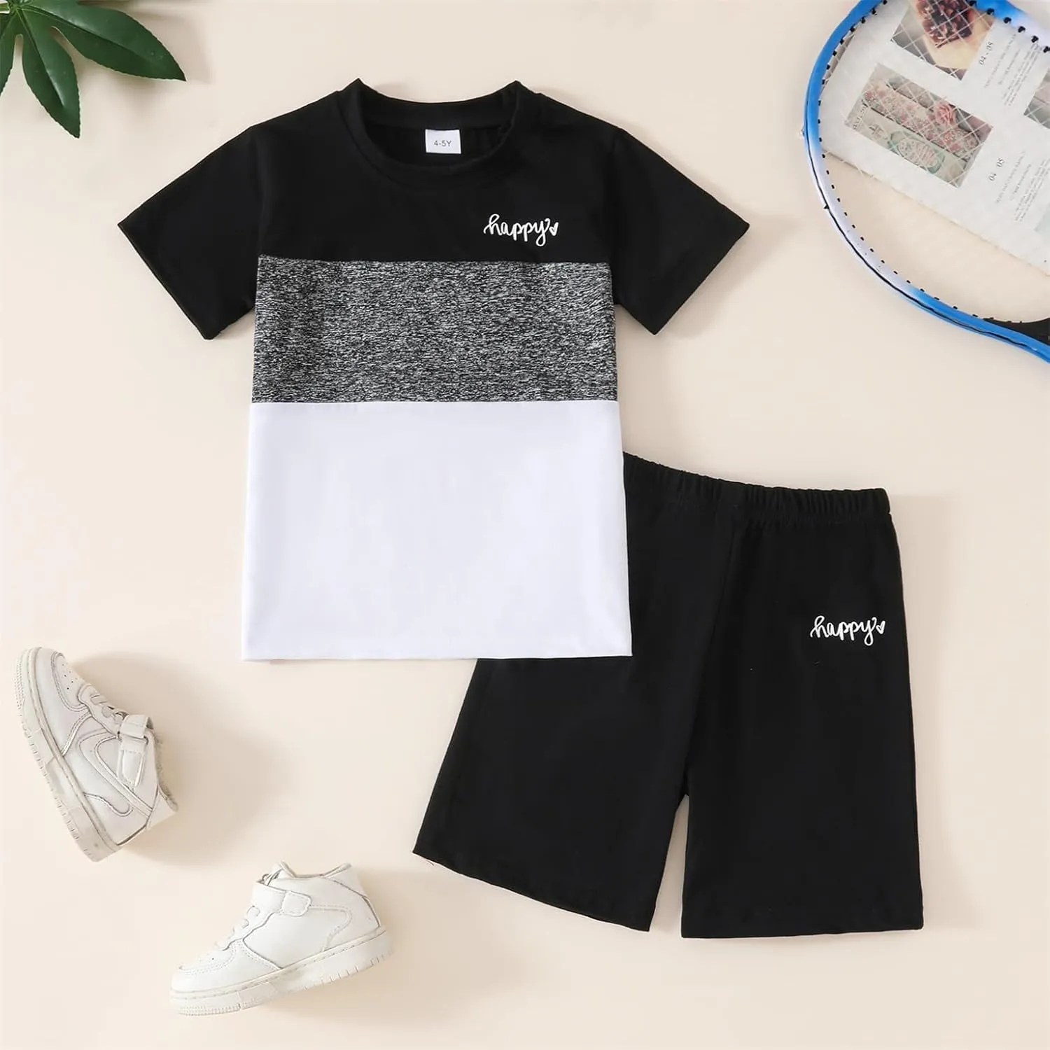 Toddler Kid Boy Clothes Colorblock Letter Graphic Tee Shorts 2PC Summer Outfit Set