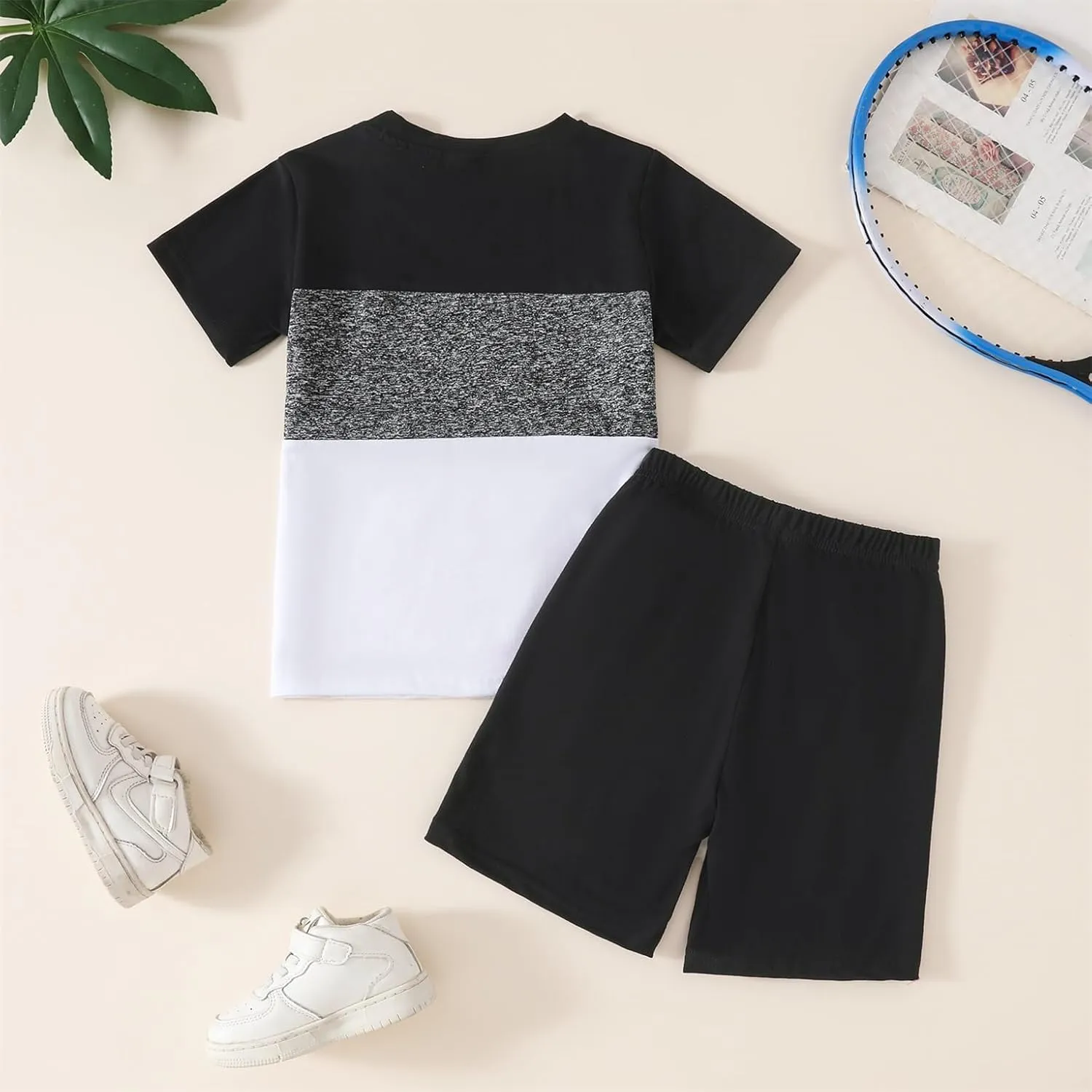 Toddler Kid Boy Clothes Colorblock Letter Graphic Tee Shorts 2PC Summer Outfit Set