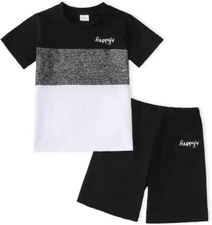 Toddler Kid Boy Clothes Colorblock Letter Graphic Tee Shorts 2PC Summer Outfit Set