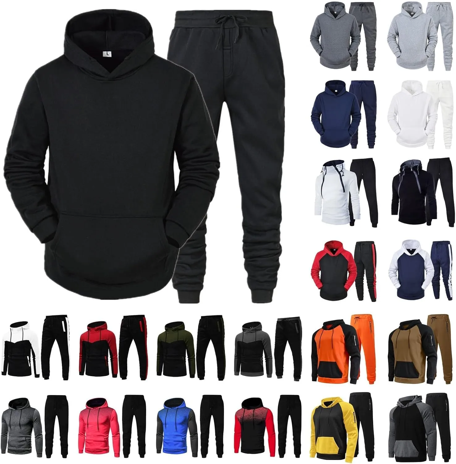 Tracksuit Men 2 Piece Set Big and Tall Long Sleeve Hooded Activewear Suits Gym Workout Training Stretchy Outfits
