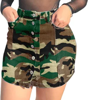 Tulucky Women's Button Down Front Denim Short Skirt with Side Pocket