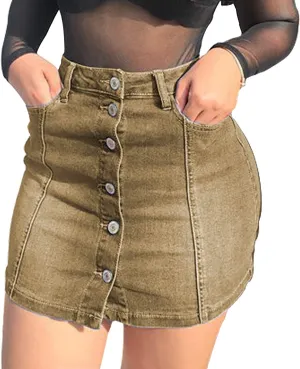 Tulucky Women's Button Down Front Denim Short Skirt with Side Pocket