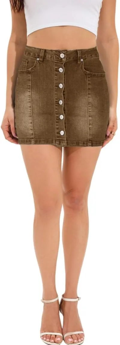 Tulucky Women's Button Down Front Denim Short Skirt with Side Pocket