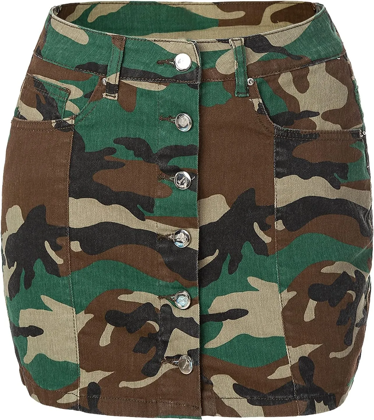 Tulucky Women's Button Down Front Denim Short Skirt with Side Pocket